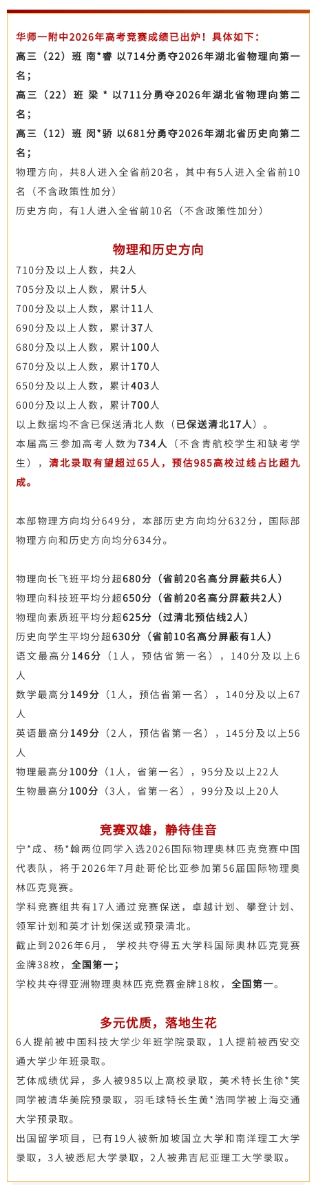 华师一高考喜报 华师一高考喜报